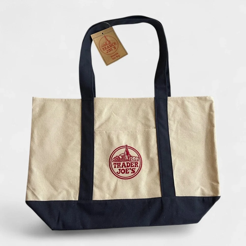 Trader Joe's Canvas Tote Shopping Bag - LARGE BLUE-*NEW with TAGS*